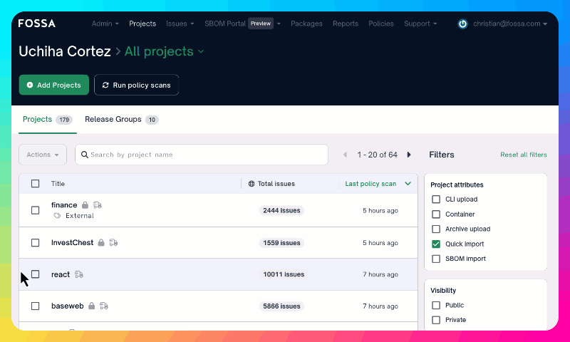 Grouping GIF of SBOM Management