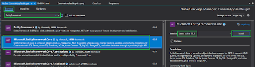 Installing the package in Visual Studio